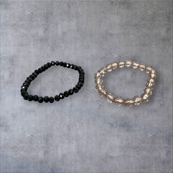 Set of 2 stretchy bracelet Black & gray faux crystals - Picture 2 of 4